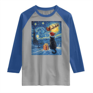 Cat Starry Night Christmas Raglan Shirt Van Gogh Cat Lover Xmas TS14 Sport Gray Royal Print Your Wear