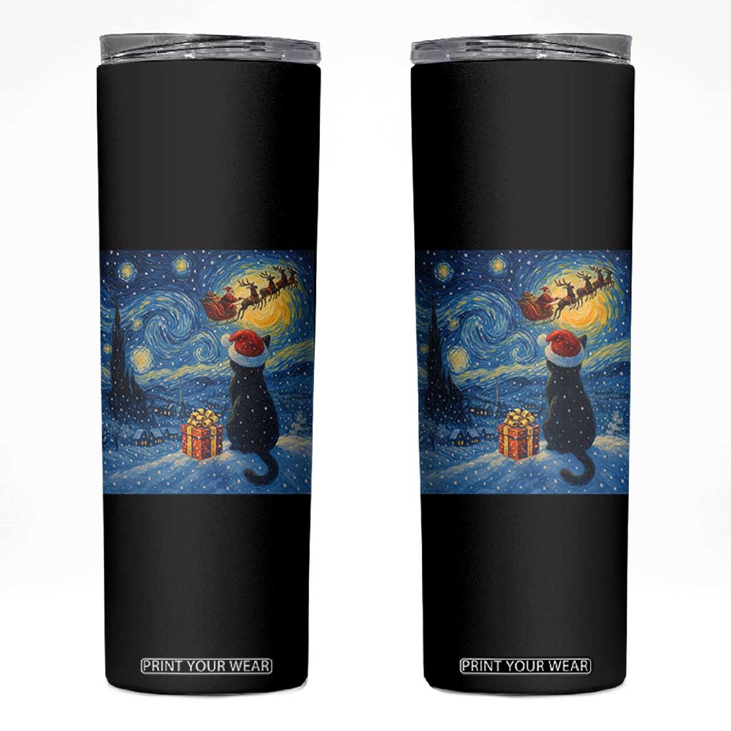 Cat Starry Night Christmas Skinny Tumbler Van Gogh Cat Lover Xmas TS14 Black Print Your Wear
