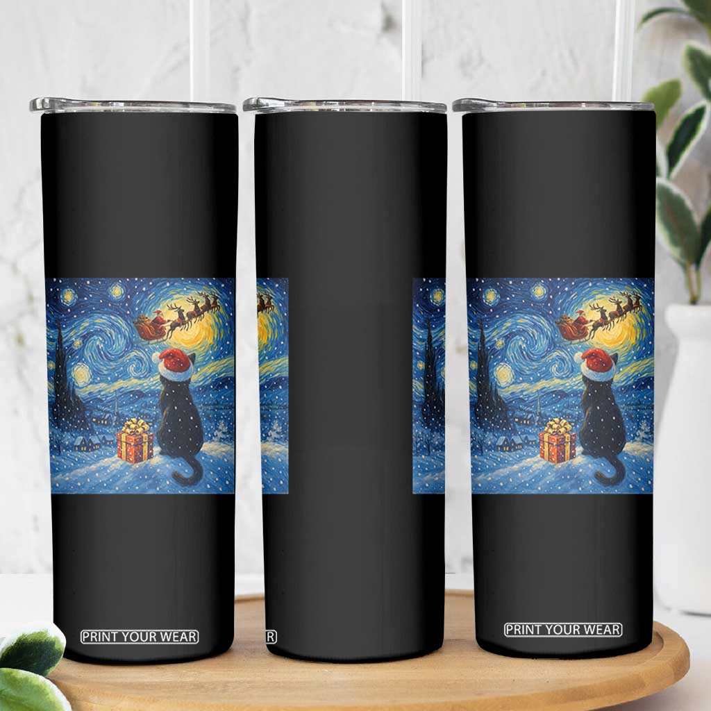 Cat Starry Night Christmas Skinny Tumbler Van Gogh Cat Lover Xmas TS14 Print Your Wear