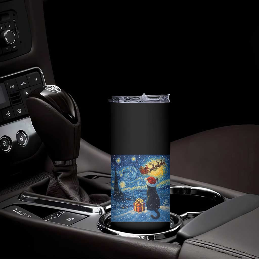 Cat Starry Night Christmas Skinny Tumbler Van Gogh Cat Lover Xmas TS14 Print Your Wear