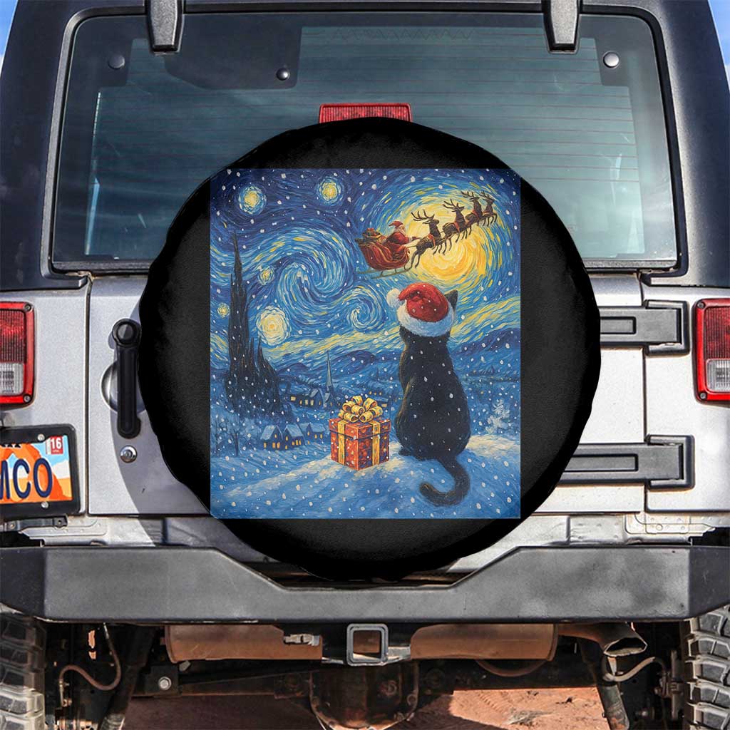 Cat Starry Night Christmas Spare Tire Cover Van Gogh Cat Lover Xmas TS14 No hole Black Print Your Wear
