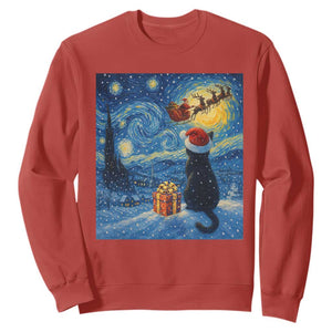 Cat Starry Night Christmas Sweatshirt Van Gogh Cat Lover Xmas TS14 Red Print Your Wear