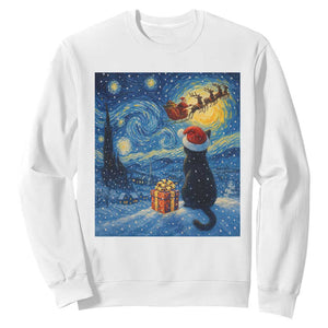 Cat Starry Night Christmas Sweatshirt Van Gogh Cat Lover Xmas TS14 White Print Your Wear