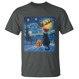 Cat Starry Night Christmas T Shirt Van Gogh Cat Lover Xmas TS14 Dark Heather Print Your Wear