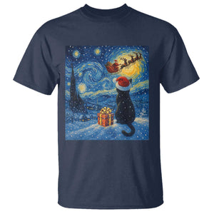 Cat Starry Night Christmas T Shirt Van Gogh Cat Lover Xmas TS14 Navy Print Your Wear