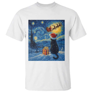 Cat Starry Night Christmas T Shirt Van Gogh Cat Lover Xmas TS14 White Print Your Wear