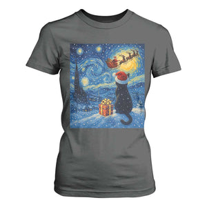 Cat Starry Night Christmas T Shirt For Women Van Gogh Cat Lover Xmas TS14 Dark Heather Print Your Wear
