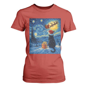 Cat Starry Night Christmas T Shirt For Women Van Gogh Cat Lover Xmas TS14 Red Print Your Wear