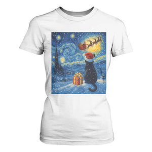 Cat Starry Night Christmas T Shirt For Women Van Gogh Cat Lover Xmas TS14 White Print Your Wear
