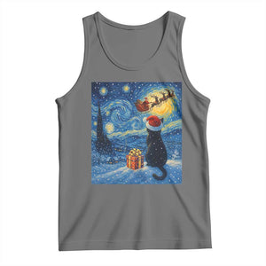 Cat Starry Night Christmas Tank Top Van Gogh Cat Lover Xmas TS14 Black Heather Print Your Wear