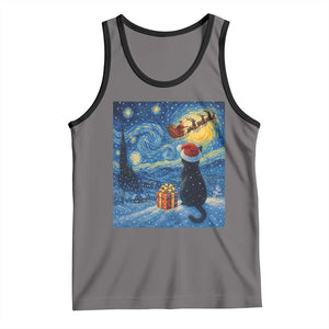 Cat Starry Night Christmas Tank Top Van Gogh Cat Lover Xmas TS14 Deep Heather Black Print Your Wear