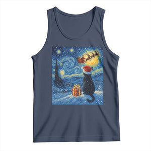 Cat Starry Night Christmas Tank Top Van Gogh Cat Lover Xmas TS14 Navy Print Your Wear
