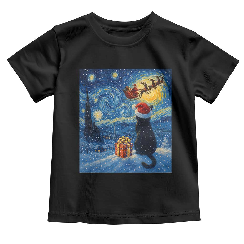 Cat Starry Night Christmas Toddler T Shirt Van Gogh Cat Lover Xmas TS14 Black Print Your Wear