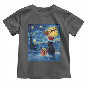 Cat Starry Night Christmas Toddler T Shirt Van Gogh Cat Lover Xmas TS14 Dark Heather Print Your Wear