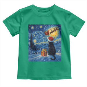 Cat Starry Night Christmas Toddler T Shirt Van Gogh Cat Lover Xmas TS14 Irish Green Print Your Wear