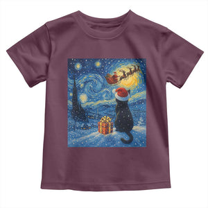 Cat Starry Night Christmas Toddler T Shirt Van Gogh Cat Lover Xmas TS14 Maroon Print Your Wear
