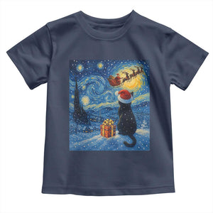 Cat Starry Night Christmas Toddler T Shirt Van Gogh Cat Lover Xmas TS14 Navy Print Your Wear