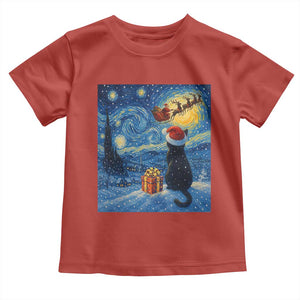 Cat Starry Night Christmas Toddler T Shirt Van Gogh Cat Lover Xmas TS14 Red Print Your Wear