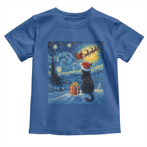 Cat Starry Night Christmas Toddler T Shirt Van Gogh Cat Lover Xmas TS14 Royal Blue Print Your Wear