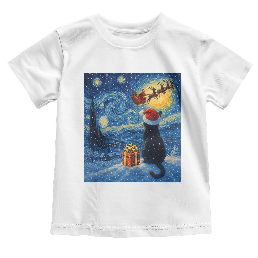 Cat Starry Night Christmas Toddler T Shirt Van Gogh Cat Lover Xmas TS14 White Print Your Wear