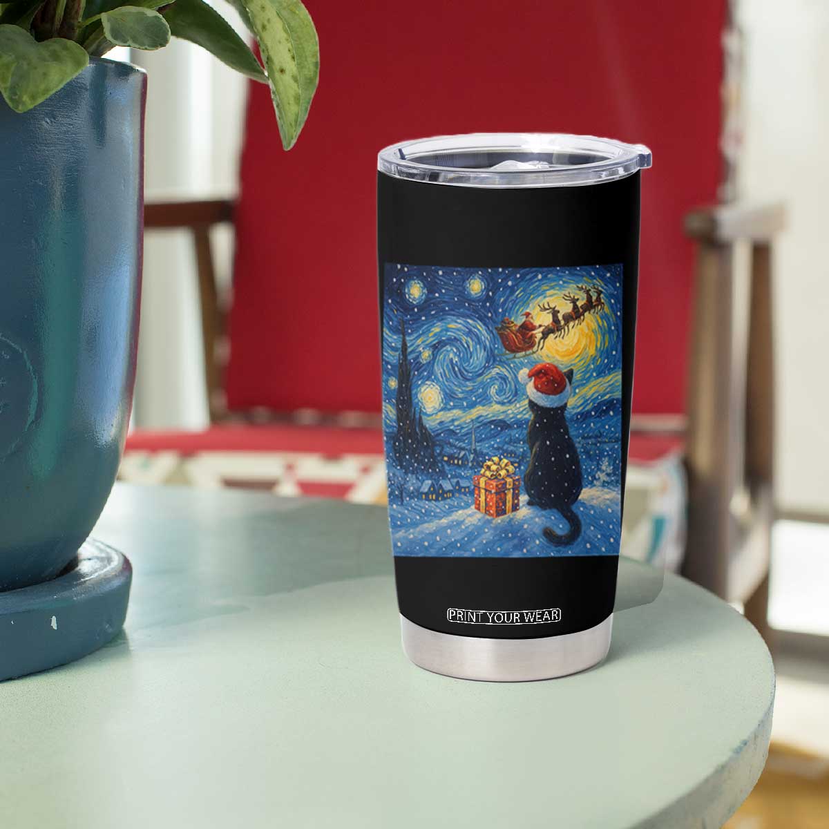 Cat Starry Night Christmas Tumbler Cup Van Gogh Cat Lover Xmas TS14 Print Your Wear