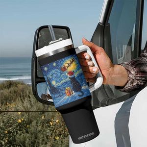 Cat Starry Night Christmas Tumbler With Handle Van Gogh Cat Lover Xmas TS14 Print Your Wear