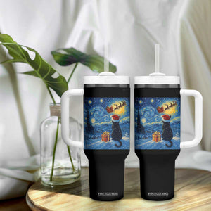 Cat Starry Night Christmas Tumbler With Handle Van Gogh Cat Lover Xmas TS14 Print Your Wear