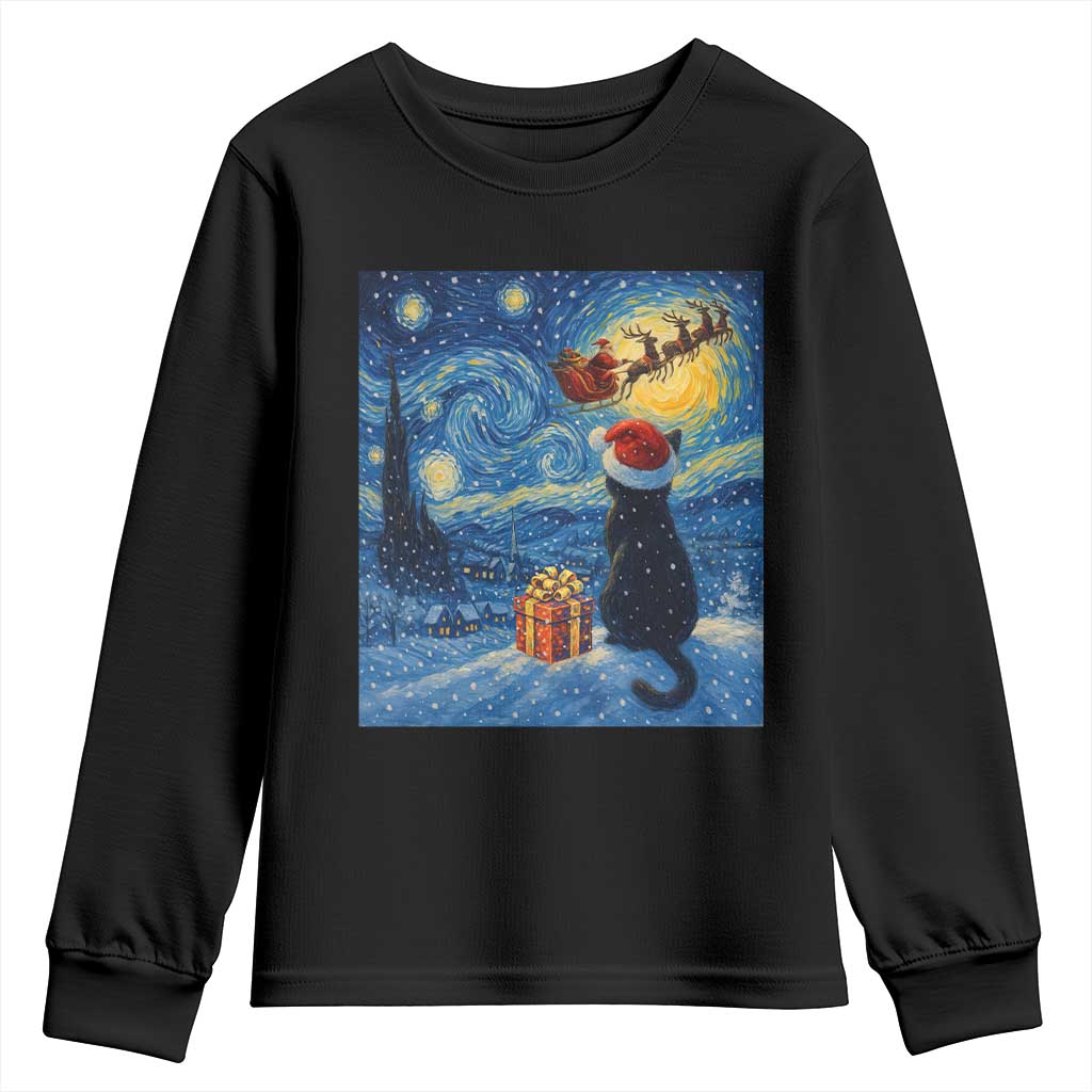 Cat Starry Night Christmas Youth Sweatshirt Van Gogh Cat Lover Xmas TS14 Black Print Your Wear