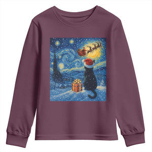 Cat Starry Night Christmas Youth Sweatshirt Van Gogh Cat Lover Xmas TS14 Maroon Print Your Wear