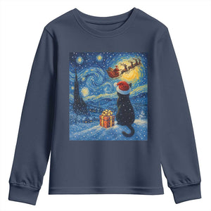 Cat Starry Night Christmas Youth Sweatshirt Van Gogh Cat Lover Xmas TS14 Navy Print Your Wear