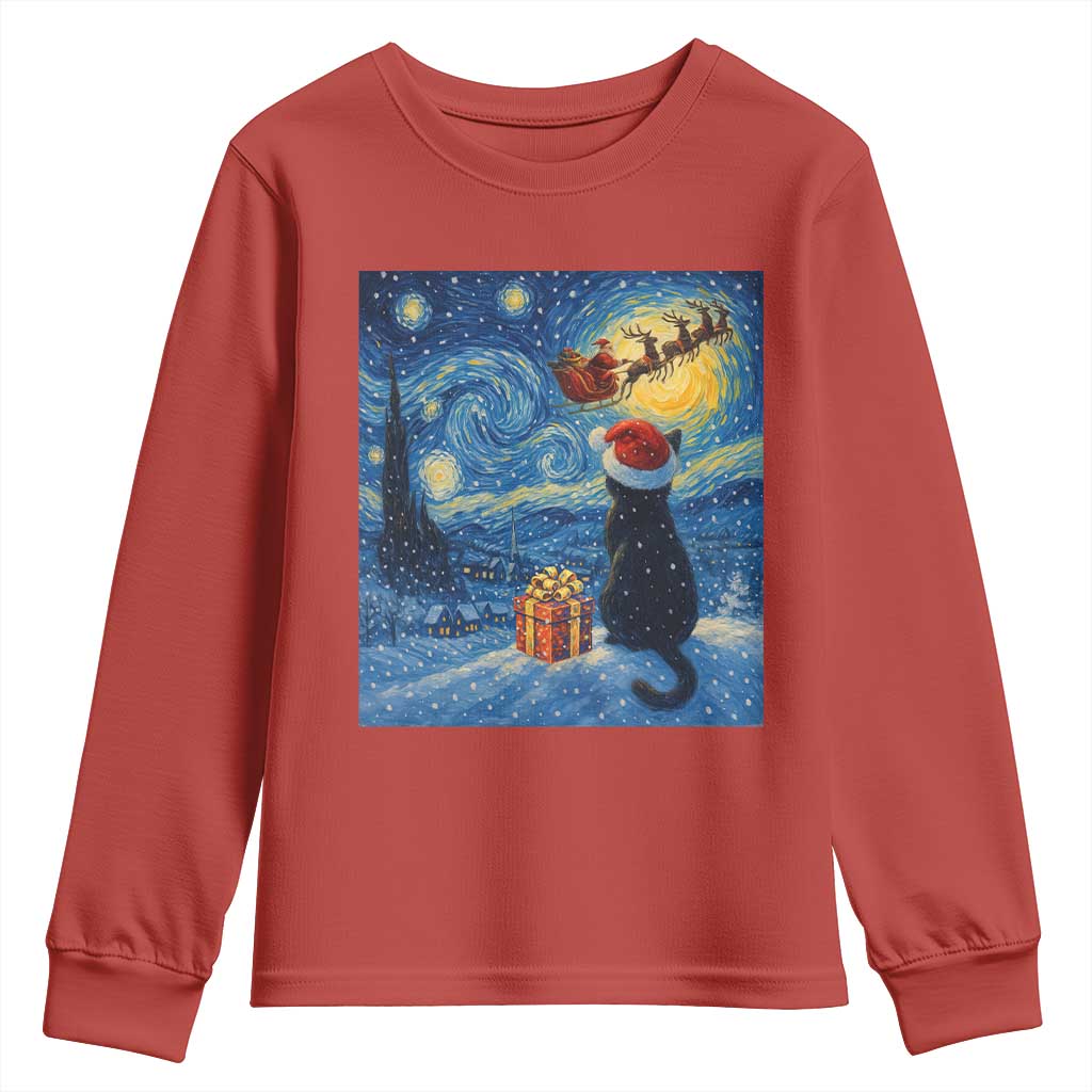 Cat Starry Night Christmas Youth Sweatshirt Van Gogh Cat Lover Xmas TS14 Red Print Your Wear