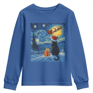 Cat Starry Night Christmas Youth Sweatshirt Van Gogh Cat Lover Xmas TS14 Royal Blue Print Your Wear