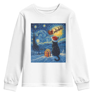 Cat Starry Night Christmas Youth Sweatshirt Van Gogh Cat Lover Xmas TS14 White Print Your Wear