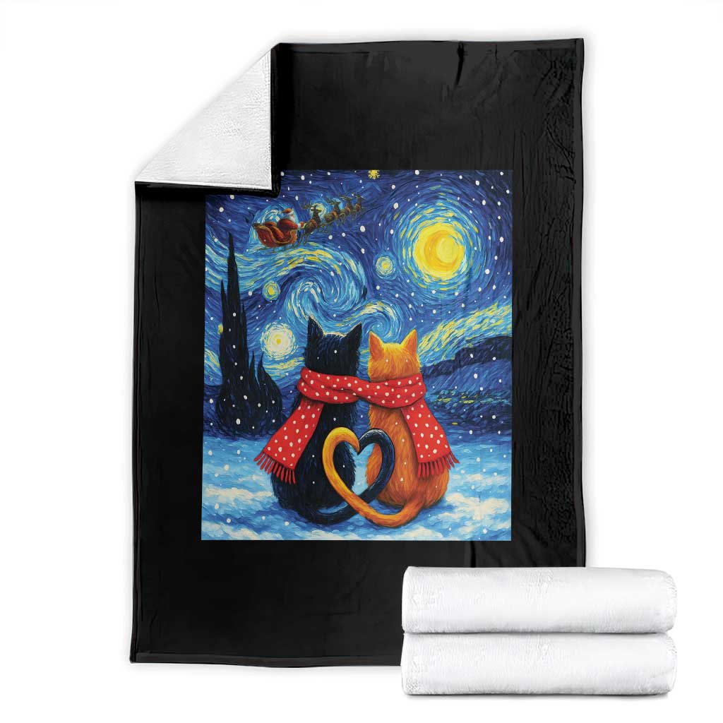 Funny Couples Christmas Throw Blanket Cats Lover Starry Night TS14 Black Print Your Wear