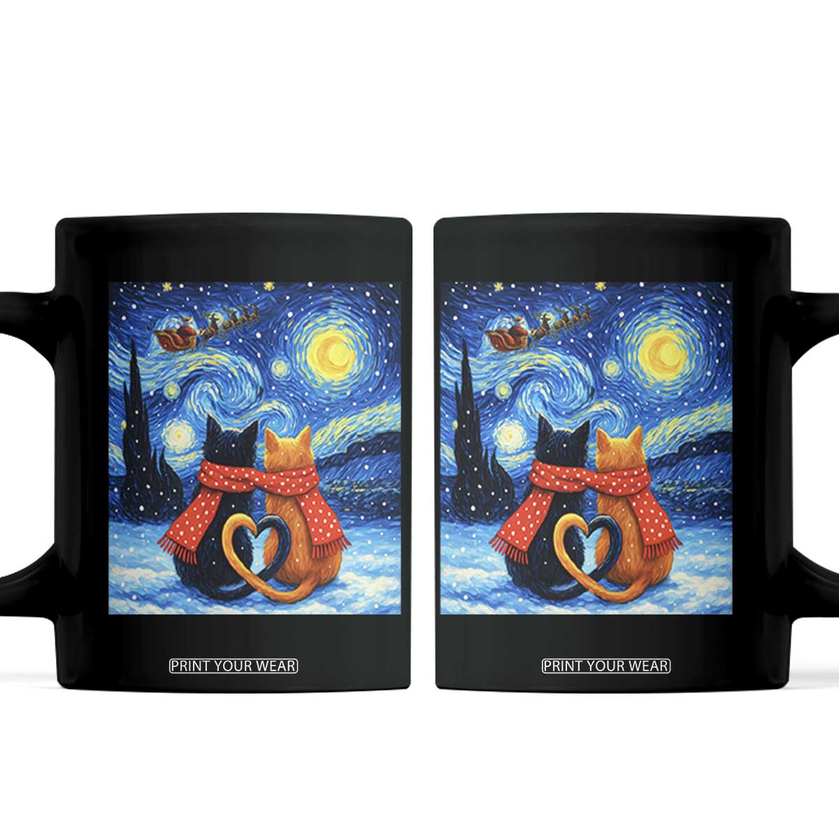 Funny Couples Christmas Coffee Mug Cats Lover Starry Night TS14 Black Print Your Wear