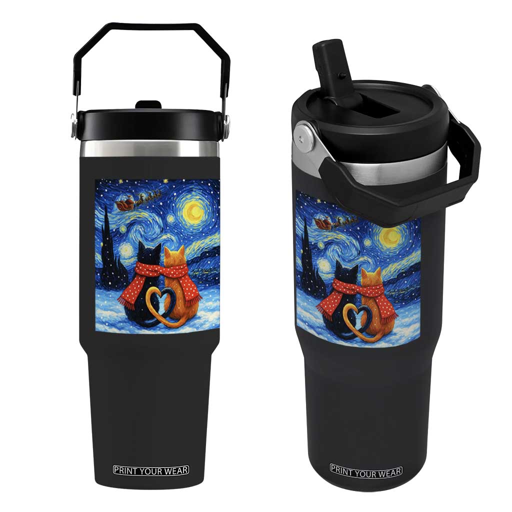 Funny Couples Christmas Flip Straw Tumbler Cats Lover Starry Night TS14 One Size: 30 oz Black Print Your Wear