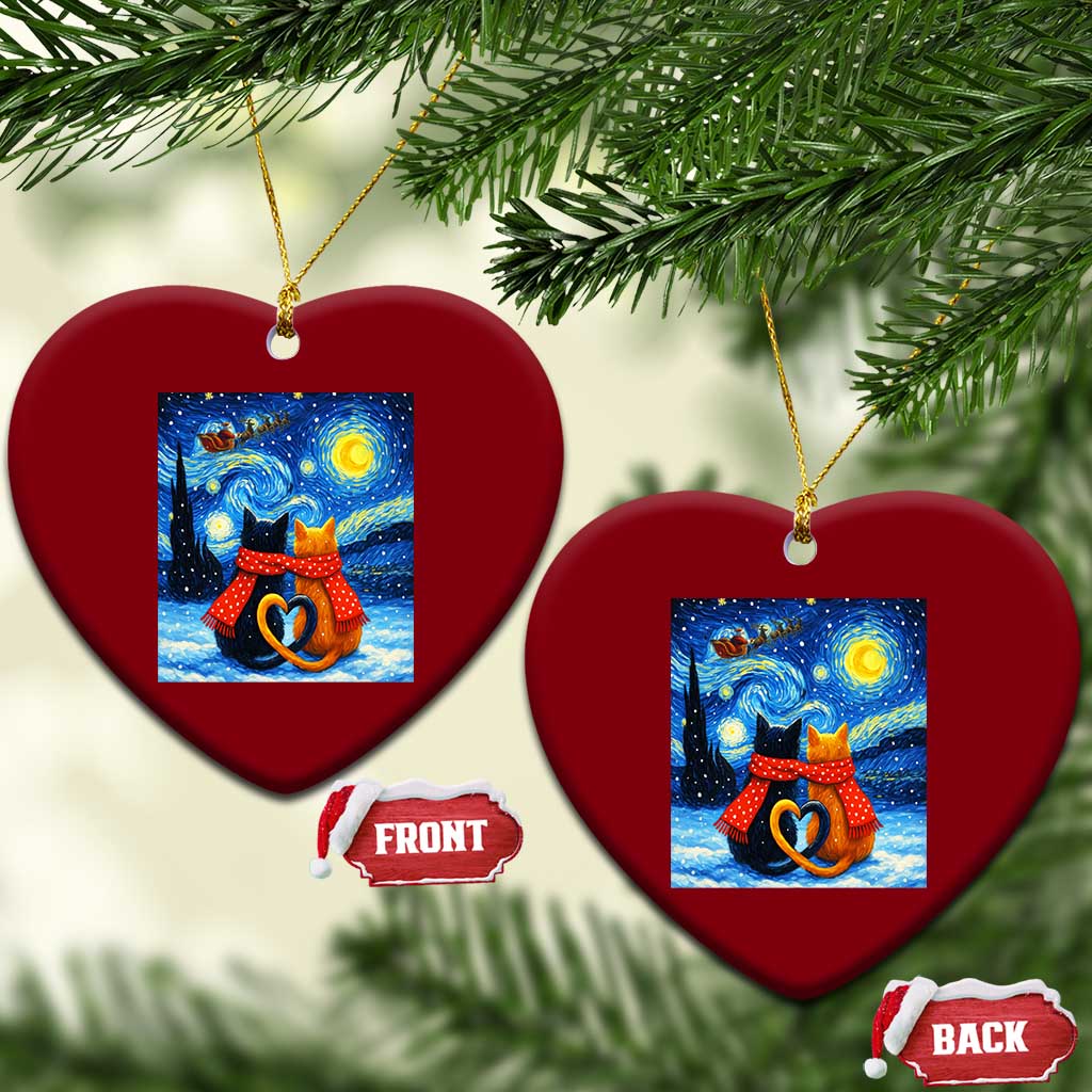 Funny Couples Xmas Ceramic Ornament Cats Lover Starry Night - Print Your Wear