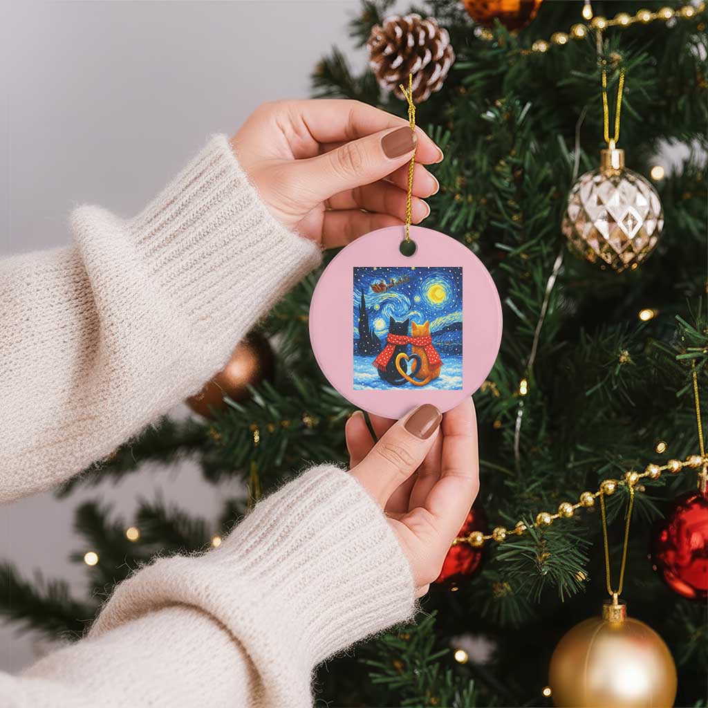 Funny Couples Xmas Ceramic Ornament Cats Lover Starry Night TS14 1pc Light Pink Print Your Wear