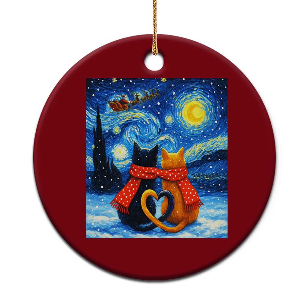 Funny Couples Xmas Ceramic Ornament Cats Lover Starry Night - Print Your Wear