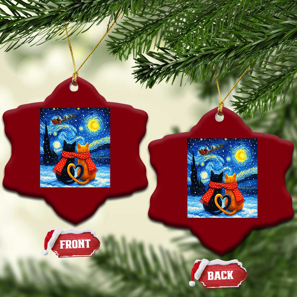Funny Couples Xmas Ceramic Ornament Cats Lover Starry Night - Print Your Wear