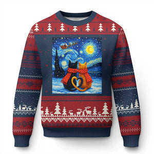 Funny Couples Xmas Ugly Christmas Sweater Cats Lover Starry Night - Print Your Wear
