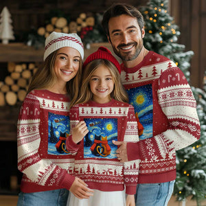 Funny Couples Xmas Ugly Christmas Sweater Cats Lover Starry Night TS14 Red Beige Print Your Wear