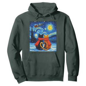Funny Couples Christmas Hoodie Cats Lover Starry Night TS14 Dark Forest Green Print Your Wear