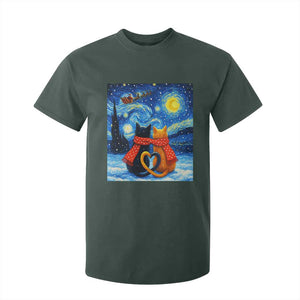 Funny Couples Christmas T Shirt For Kid Cats Lover Starry Night TS14 Dark Forest Green Print Your Wear