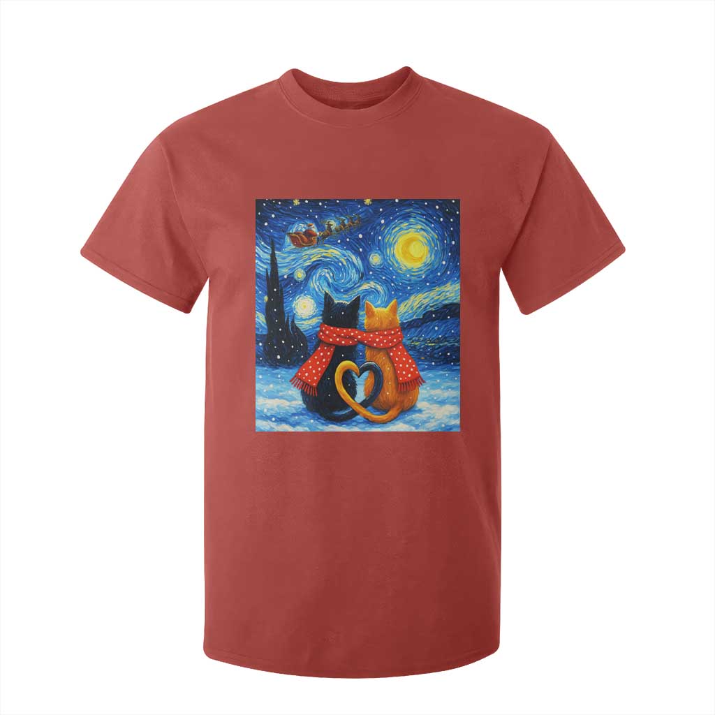 Funny Couples Christmas T Shirt For Kid Cats Lover Starry Night TS14 Red Print Your Wear