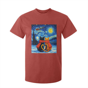 Funny Couples Christmas T Shirt For Kid Cats Lover Starry Night TS14 Red Print Your Wear