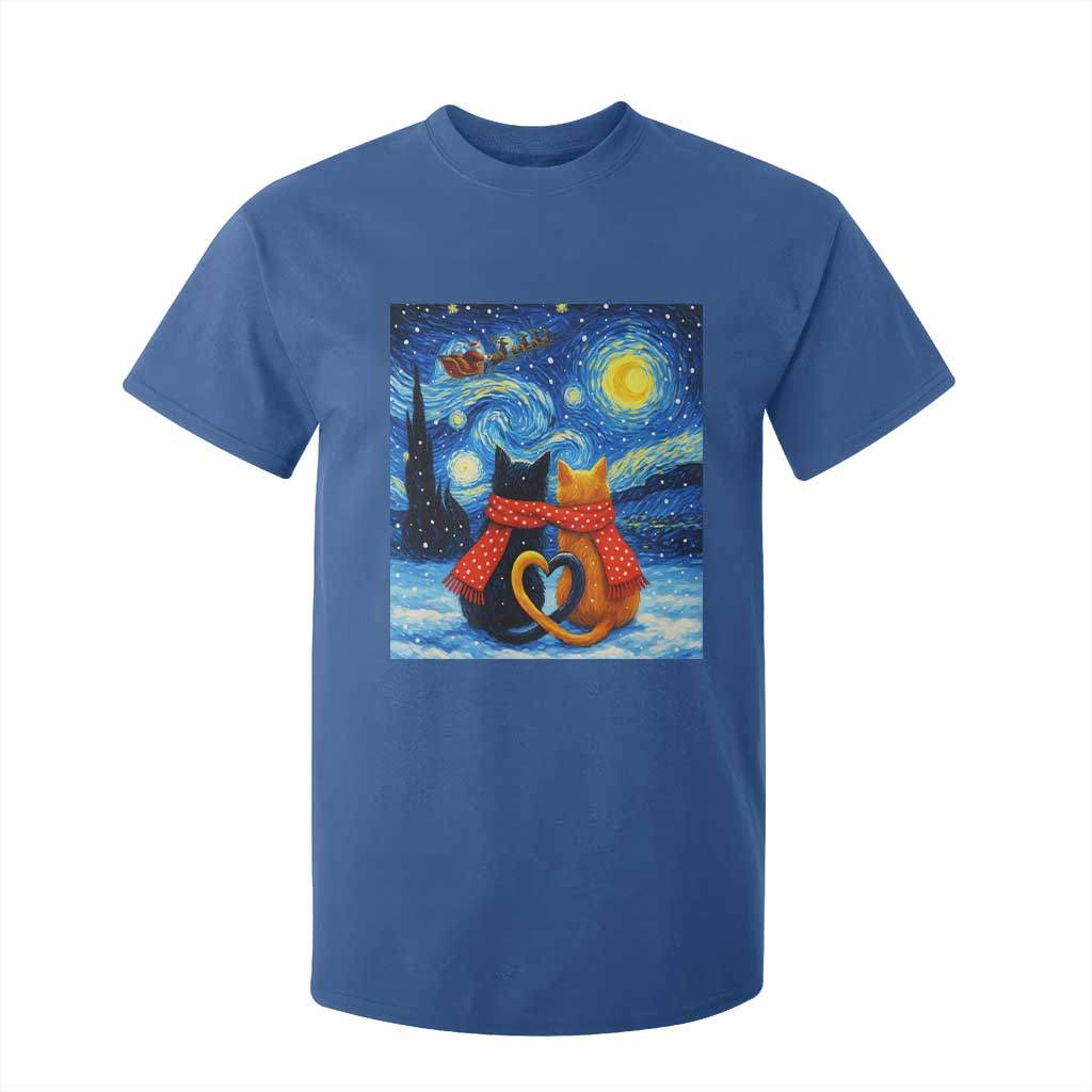 Funny Couples Christmas T Shirt For Kid Cats Lover Starry Night TS14 Royal Blue Print Your Wear