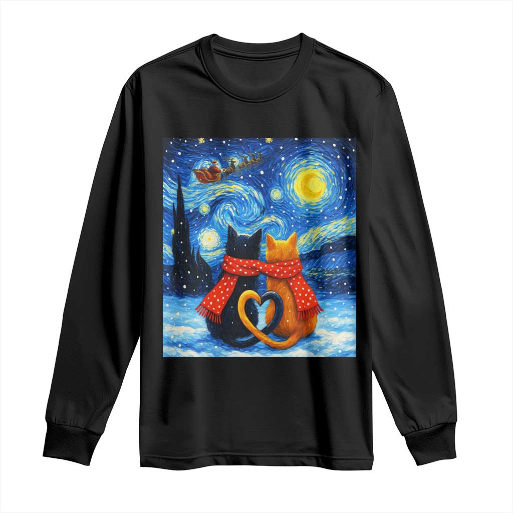 Funny Couples Christmas Long Sleeve Shirt Cats Lover Starry Night TS14 Black Print Your Wear