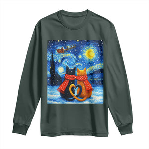 Funny Couples Christmas Long Sleeve Shirt Cats Lover Starry Night TS14 Dark Forest Green Print Your Wear