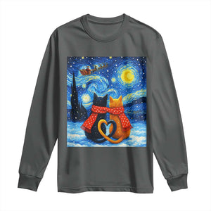 Funny Couples Christmas Long Sleeve Shirt Cats Lover Starry Night TS14 Dark Heather Print Your Wear